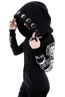 Women's Gothic Hoodie Sweatshirt - Witchy Grunge Look | Y2K Clothing