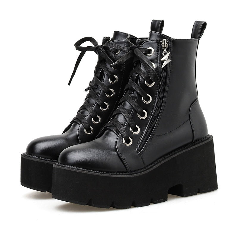 Women's Gothic Platform Motorcycle Boots - Y2K Clothing