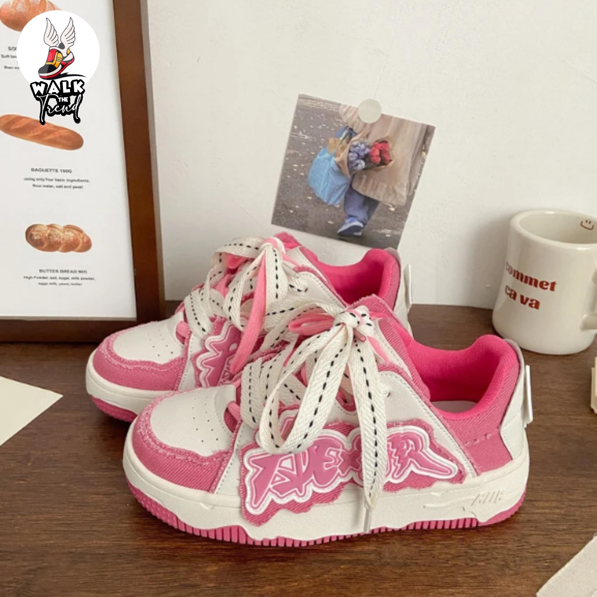 Women's Harajuku Pink Graffiti Platform Shoes | Y2K Clothing