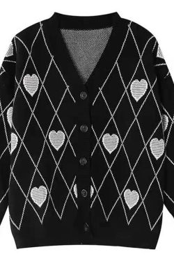 Women's Y2K Cardigan Vest - HEARTS Print, High Neck, Embroidery