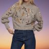 Women's Y2K Floral Embroidered Beaded Turtleneck Sweater
