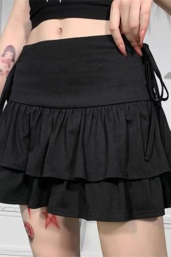 Women's Y2K Sexy Black Lace-up High Waist Pleated Skirt
