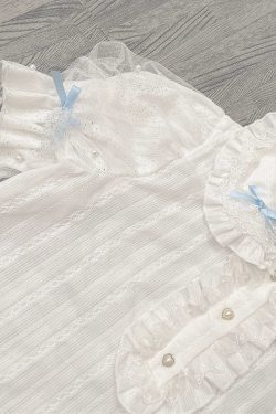 Women's Y2K Vintage Pearl Lace Lolita Shirt - Elegant Top