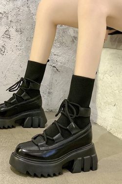 Women Gothic Cross-Tied Ankle Boots - Y2K Clothing