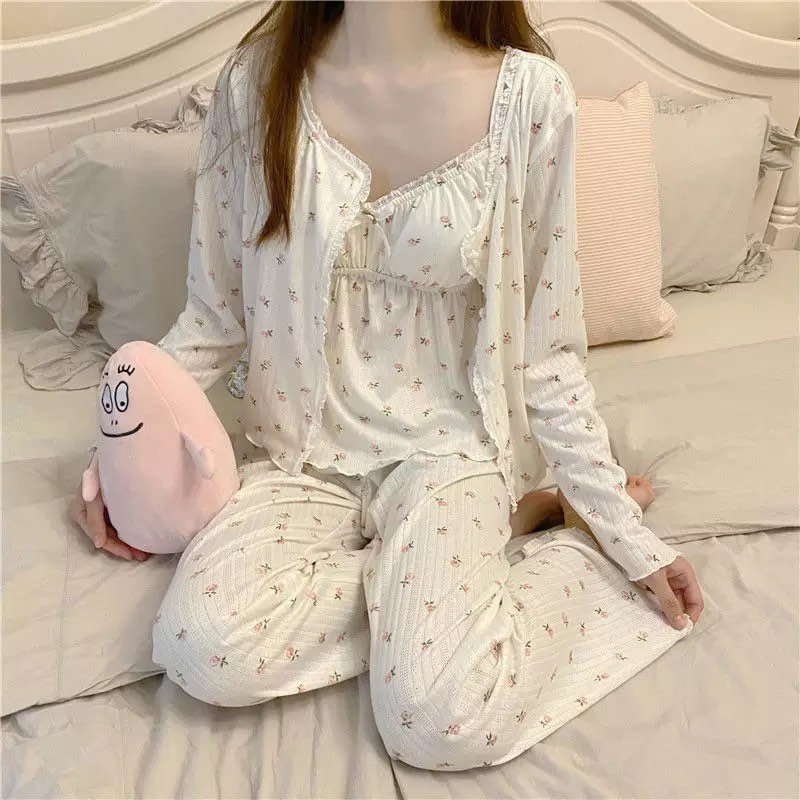 Y2K 3Pcs Ditsy Floral Pyjama Set Fashion Sleepwear