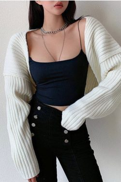 Y2K Aesthetic Chunky Cropped Cardigan for Women