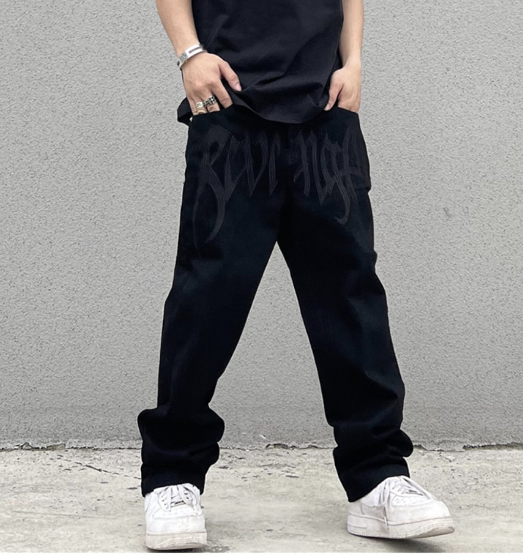 Y2K Aesthetic Embroidered Baggy Jeans Fashion Pants