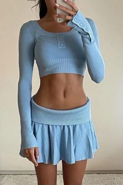 Y2K Aesthetic Knitted Crop Top and Skirt Set