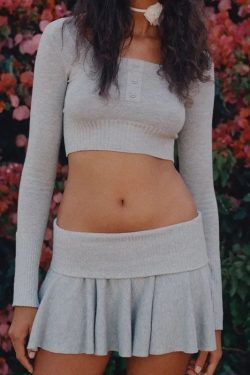 Y2K Aesthetic Knitted Crop Top and Skirt Set