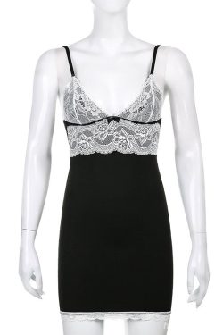 Y2K Aesthetic Lace Bodycon Mini Dress Sexy Style