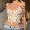Y2K Aesthetic Lace Trim Crop Top for Women Summer