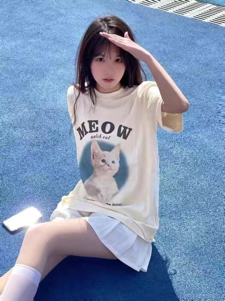 Y2K Aesthetic Meow Watch Out Cat Streetwear T-Shirt