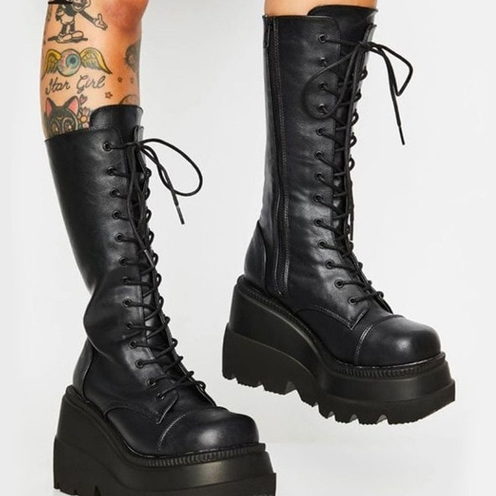 Y2K Aesthetic Mid Calf Lace Up Platform Boots