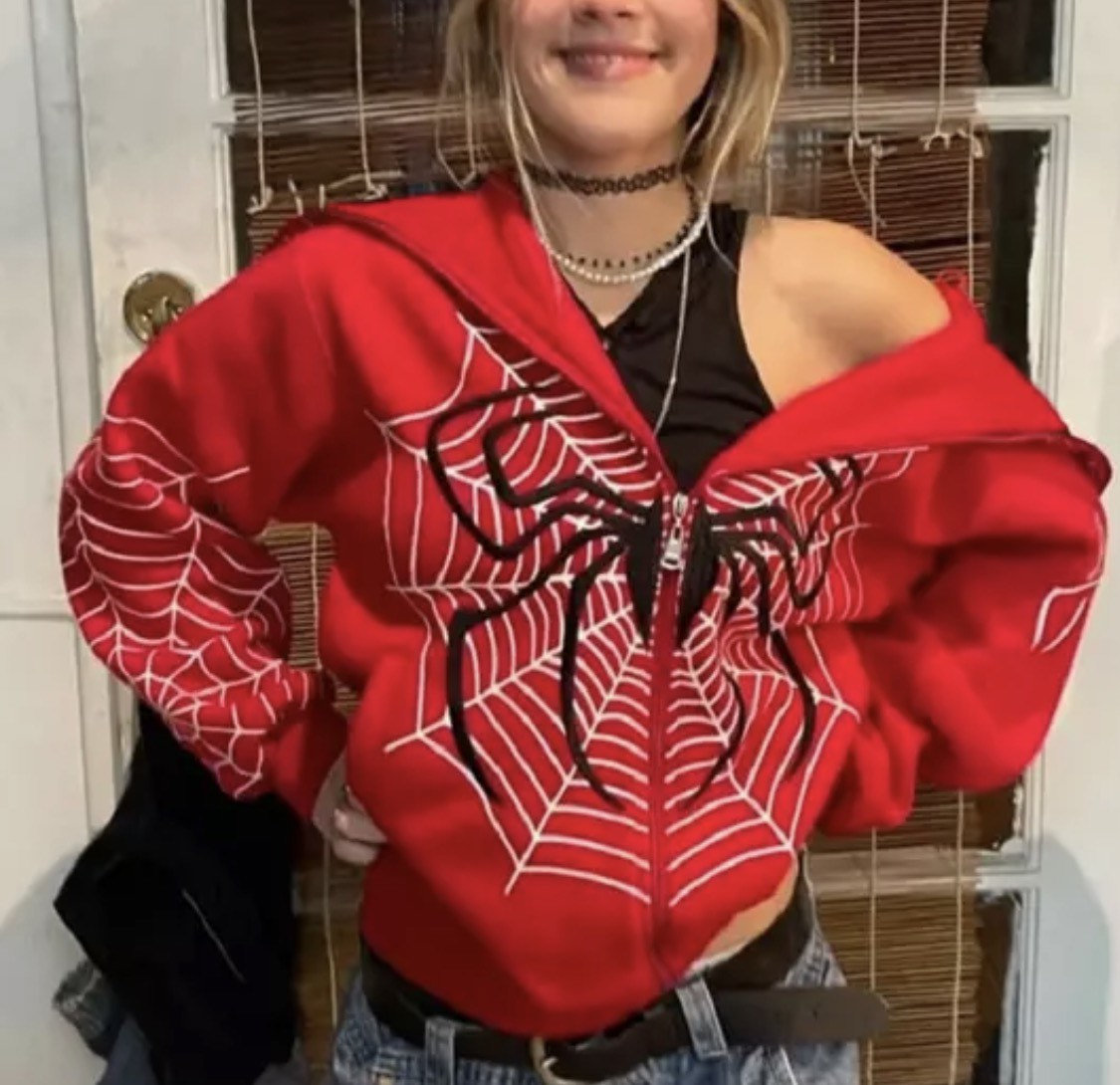 Y2K Aesthetic Red Spider Web Fashion Jacket