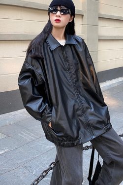 Y2K American Leather Jacket - Women's Winter Streetwear