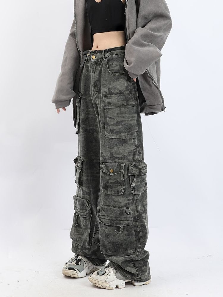Y2K American Style Camouflage Pants for Women