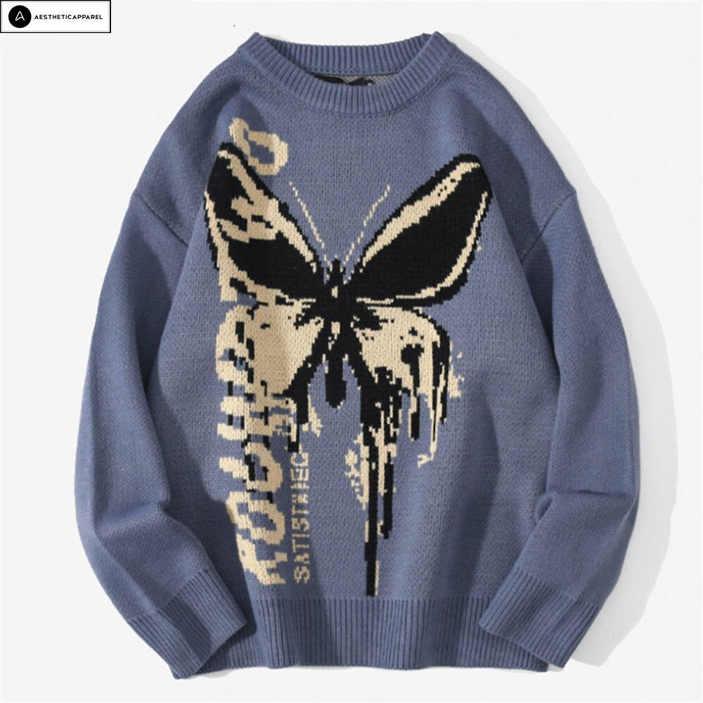 Y2K Animal Print Butterfly Sweater | Unisex Knitted Sweatshirt