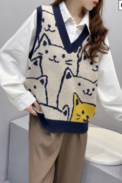 Y2K Animal Print Knitted Vest Sweater Waistcoat