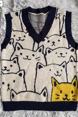 Y2K Animal Print Knitted Vest Sweater Waistcoat