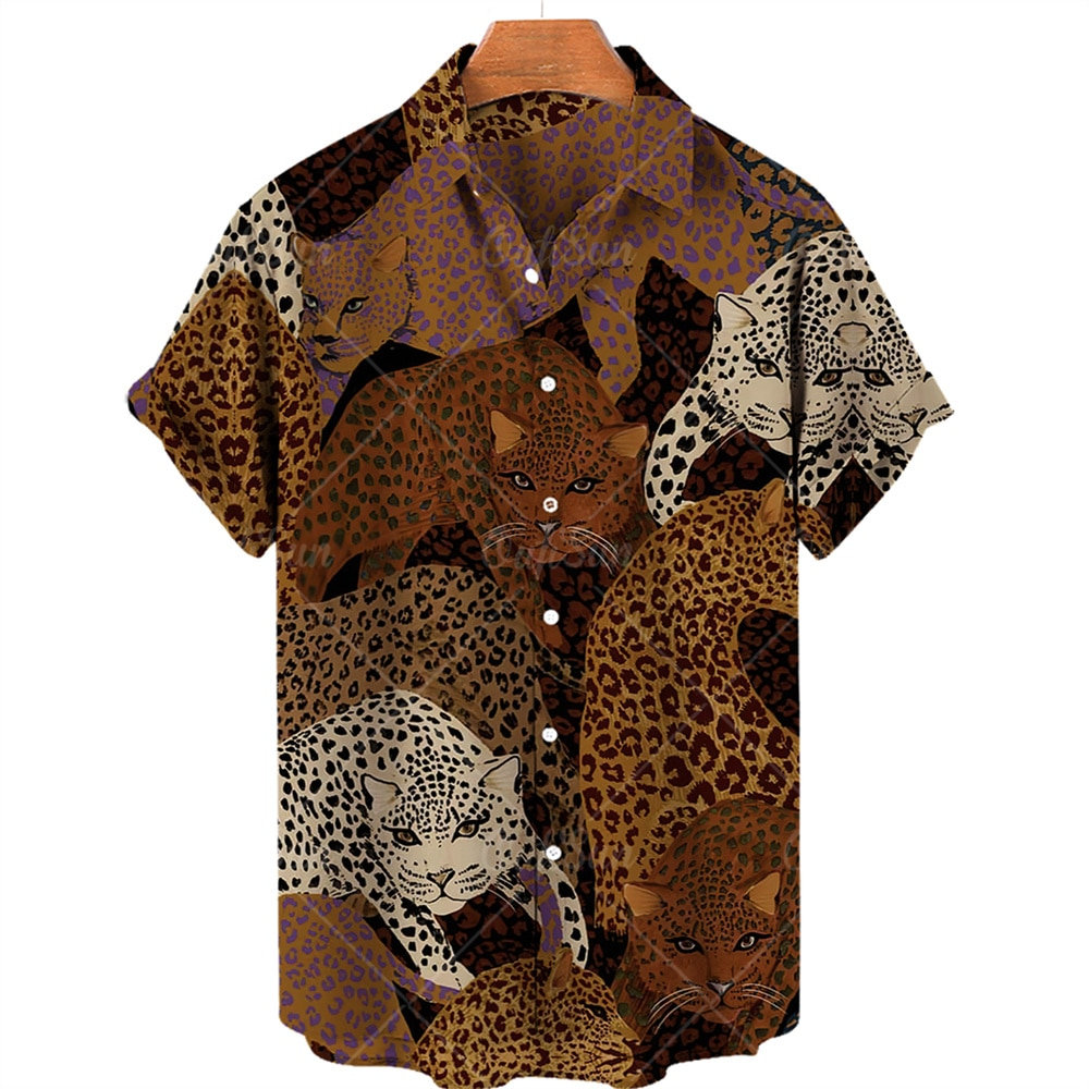 Y2K Animal Print Shirt - Men Hawaiian Summer Top