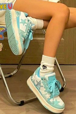 Y2K Baby Blue Star Sneakers - Harajuku Kawaii Platform Shoes