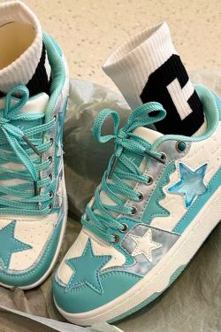 Y2K Baby Blue Star Sneakers - Harajuku Kawaii Platform Shoes