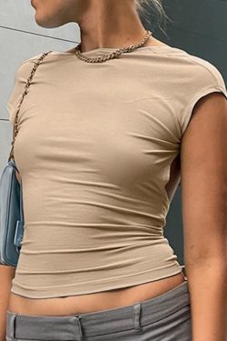 Y2K Backless Short Sleeve Slim Crop Top for Women