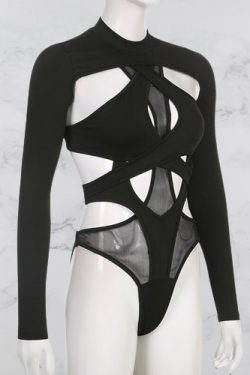 Y2K Backless Strappy Bodysuit Rave & Festival Outfit Glitter Top