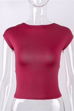 Y2K Backless T-Shirt Top in Red, Blue, Nude, and Black