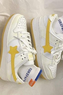 Y2K Bape Star Platform Sneakers Trendy White Shoes