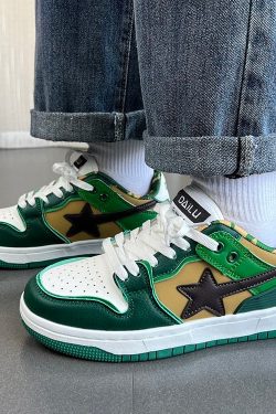 Y2K Bapesta Green Shooting Star Fashion Sneakers
