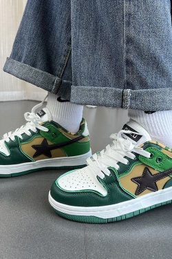 Y2K Bapesta Green Shooting Star Fashion Sneakers