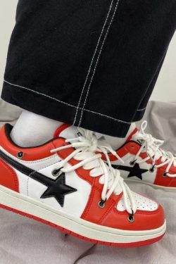 Y2K Bapesta Star Platform Sneakers - Red Trendy Shoes
