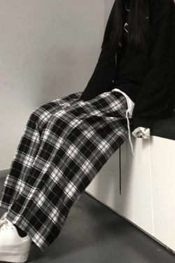 Y2K Black & White Plaid Trousers - Retro Checkered Pants for Fashionable Women