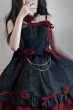 Y2K Black and Red Gothic Lolita Fashion Dress
