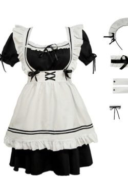 Y2K Black Cosplay Maid Lolita Dress with Choker Costume