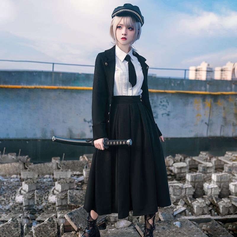 Y2K Black Dress Cape Set - Vintage Preppy Gothic Lolita