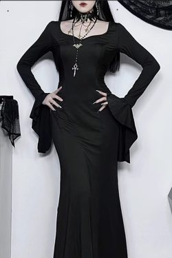 Y2K Black Goth Long-Sleeved Mermaid Dress