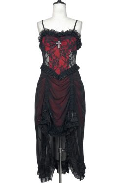 Y2K Black Gothic Lace Lolita Costume Dress for Girls