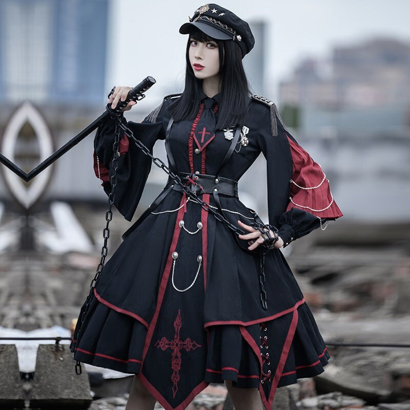 Y2K Black Gothic Lolita Dress for Women, Summer Harajuku Style