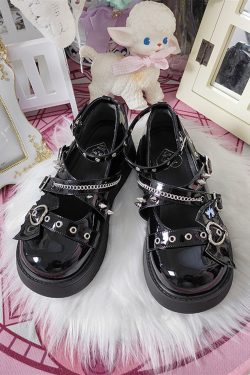 Y2K Black Leather Buckle Shoes - Cute Cosplay Lolita Punk Style