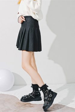 Y2K Black Leather Buckle Shoes - Cute Cosplay Lolita Punk Style