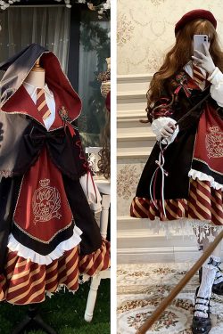 Y2K Black Lolita Dress with Cape for Halloween Cosplay