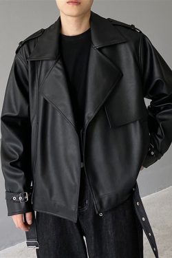 Y2K Black PU Leather Motorcycle Racing Jacket