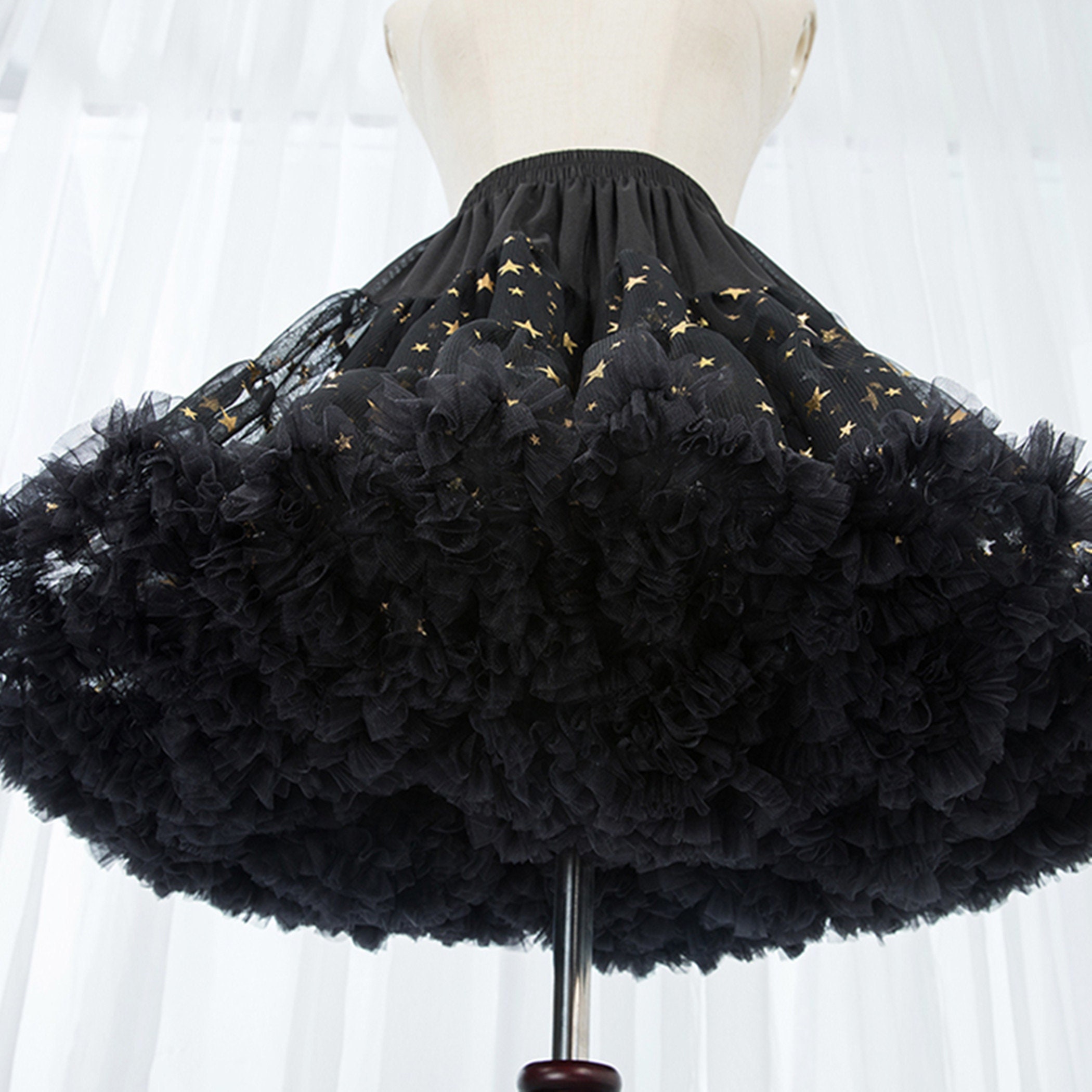 Y2K Black Stars Tutu Skirt - Lolita Fluffy Petticoat