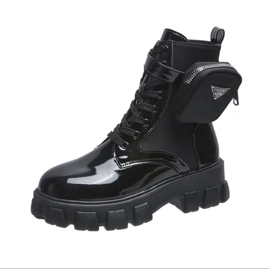 Y2K Black Thick Sole Ankle Boots for Women