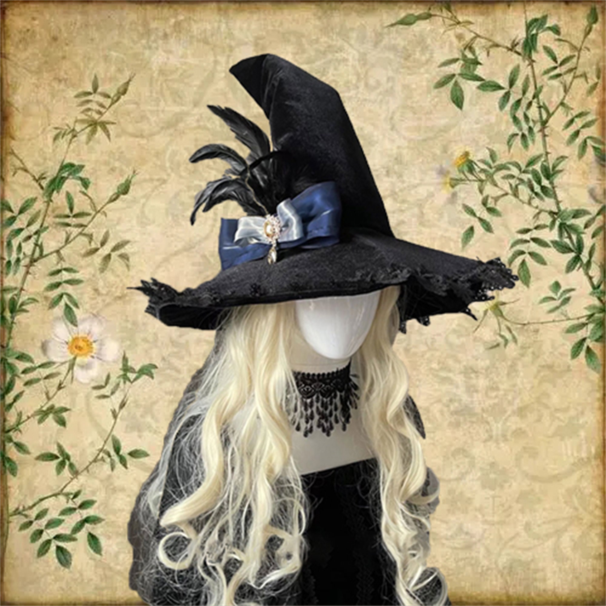 Y2K Black Witch Hat with Bow - Halloween Cosplay Accessory