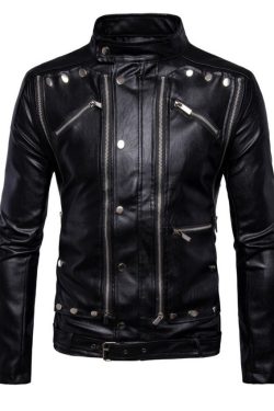 Y2K Black Zipper Biker Jacket with Rivet Detail