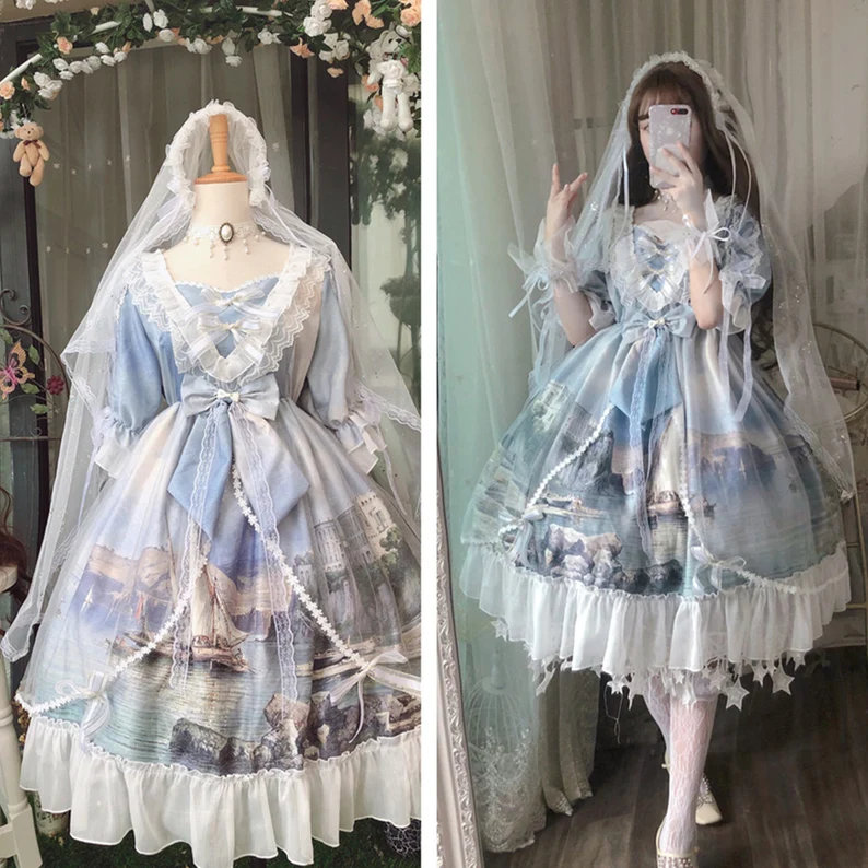 Y2K Blue Lace Princess Tea Party Costume Dress