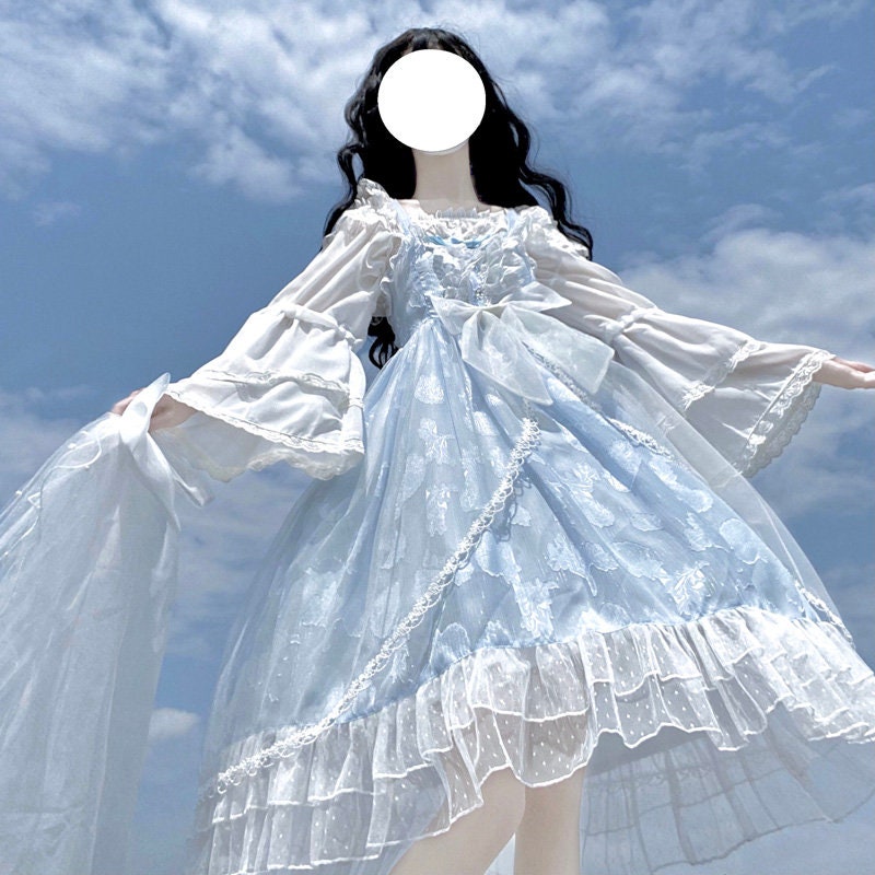 Y2K Blue Princess Lolita Bell Sleeve Cosplay Dress